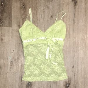 Lime green lace spaghetti strap.